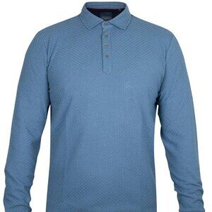 Guide London Blue Textured Jacquard Jersey Three Button Polo